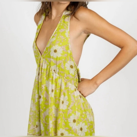 Keahi Lime Floral Halter Maxi Dress XS From Band Of The Free NWT - Picture 4 of 5